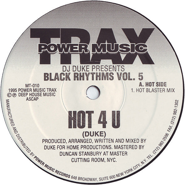 DJ Duke Presents Black Rhythms : Hot 4 U (The Hot Mixes) (12")