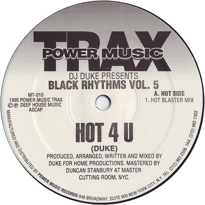 DJ Duke Presents Black Rhythms : Hot 4 U (The Hot Mixes) (12")