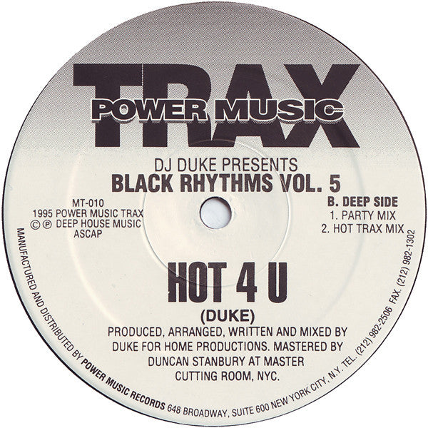 DJ Duke Presents Black Rhythms : Hot 4 U (The Hot Mixes) (12")