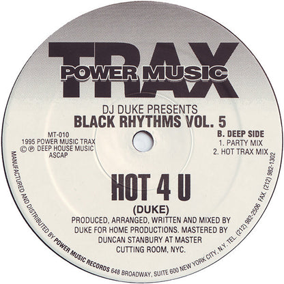 DJ Duke Presents Black Rhythms : Hot 4 U (The Hot Mixes) (12")