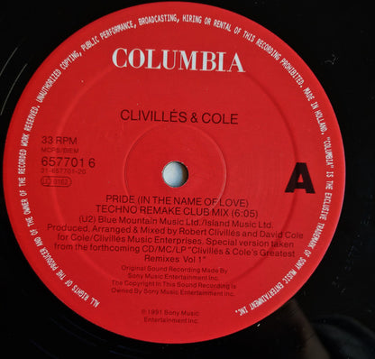 Clivillés & Cole : Pride (In The Name Of Love) (12", Single)