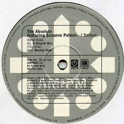 The Absolute : I Believe (The K Klass Mixes) (12", Promo)