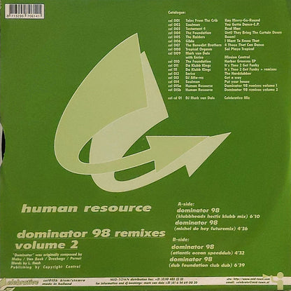 Human Resource : Dominator 98 - The Official Remixes Vol. 2 (12")
