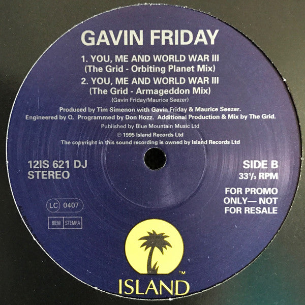 Gavin Friday : You Me and World War Three (12", Promo)