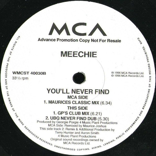 Meechie : You'll Never Find (12", Promo)