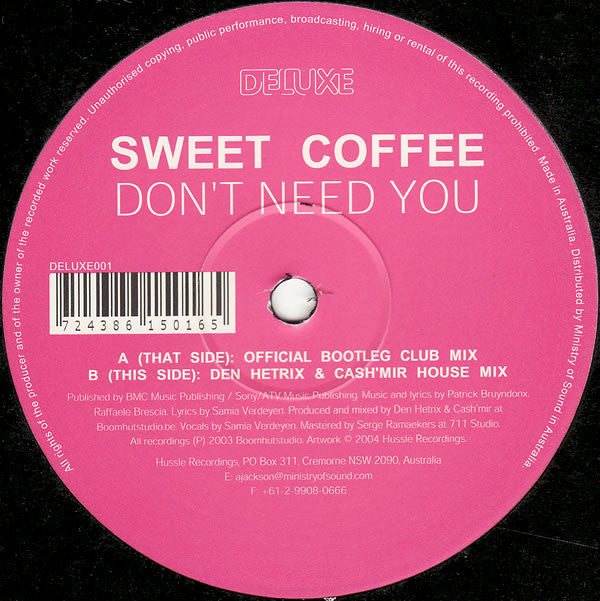 Sweet Coffee : Don't Need You (12")