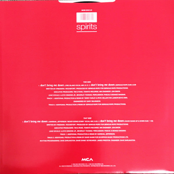 Spirits : Don't Bring Me Down (12", Single, 2/2)