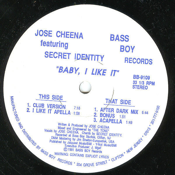 Jose Cheena Featuring Secret Identity : Baby, I Like It (12")