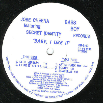 Jose Cheena Featuring Secret Identity : Baby, I Like It (12")