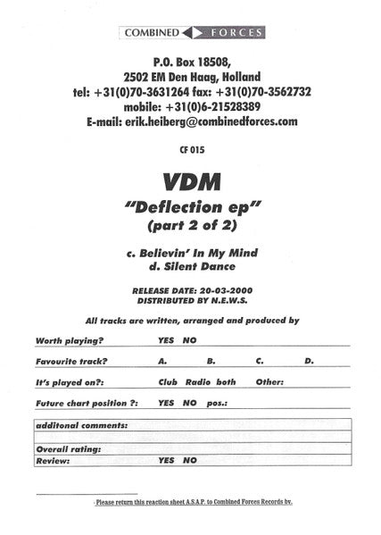 Vincent De Moor : Deflection EP Part 2 Of 2 (12", EP, W/Lbl)