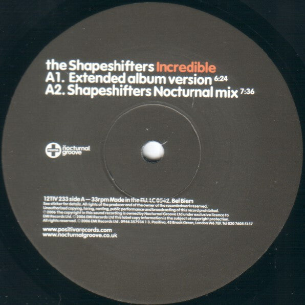 Shapeshifters : Incredible (12")