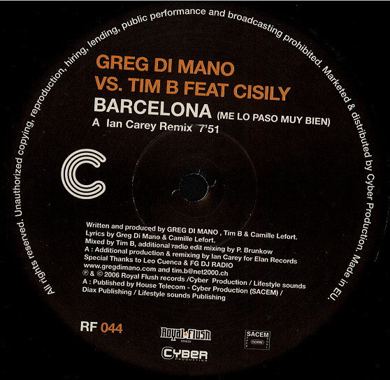 Greg Di Mano vs. Tim B. (2) : Barcelona (Me Lo Paso Muy Bien) (12")