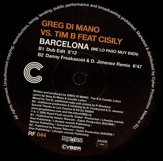 Greg Di Mano vs. Tim B. (2) : Barcelona (Me Lo Paso Muy Bien) (12")