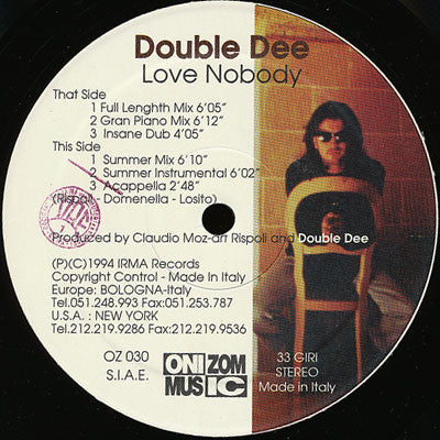 Double Dee : Love Nobody (12")