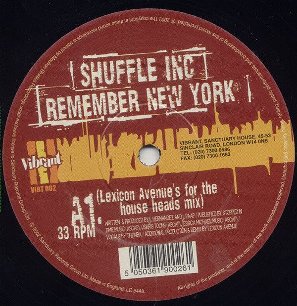 Shuffle Inc* : Remember New York (Lexicon Avenue Mixes) (12")