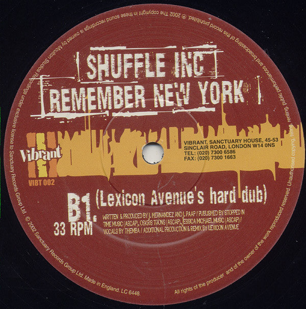 Shuffle Inc* : Remember New York (Lexicon Avenue Mixes) (12")