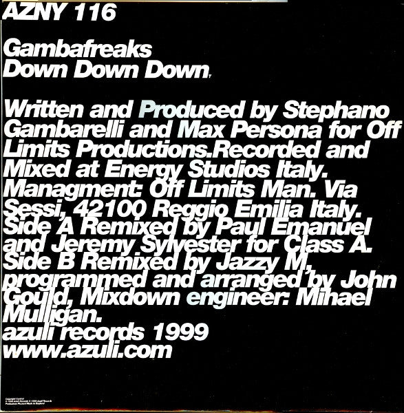 Gambafreaks : Down Down Down (Jazzy M / Class A Remixes) (12")
