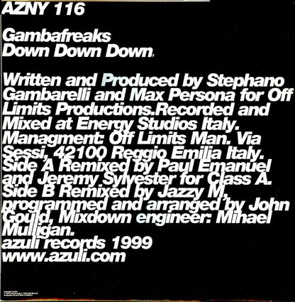 Gambafreaks : Down Down Down (Jazzy M / Class A Remixes) (12")