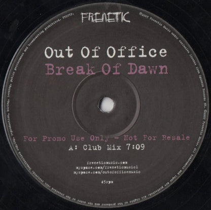 Out Of Office : Break Of Dawn (12", Promo)
