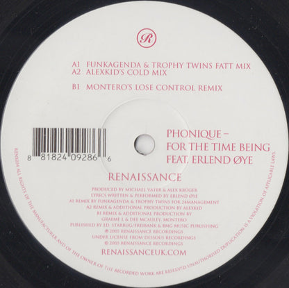 Phonique Feat. Erlend Øye : For The Time Being (12")