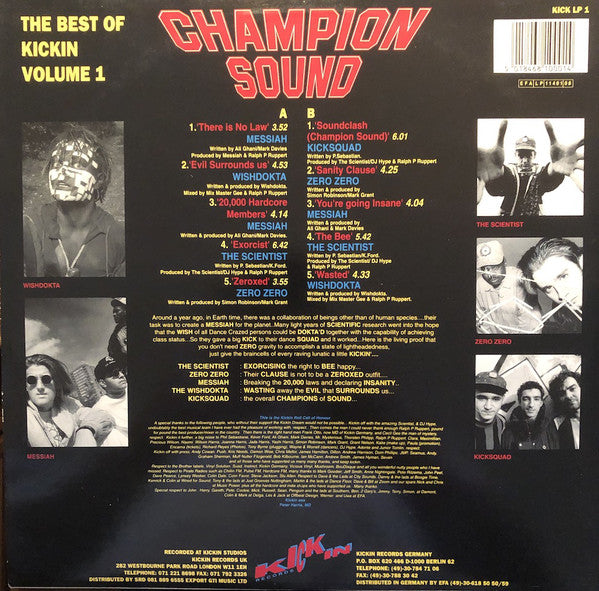 Various : Champion Sound (The Best Of Kickin Records Volume One) (LP, Comp + 12")