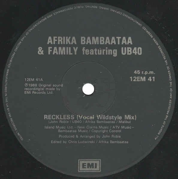 Afrika Bambaataa & Family Featuring UB40 : Reckless (Vocal Wildstyle Mix) (12")