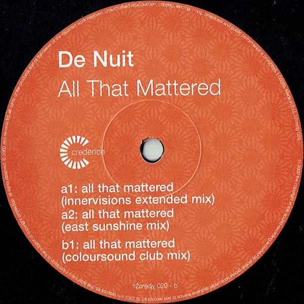 De Nuit : All That Mattered (2x12", Promo)