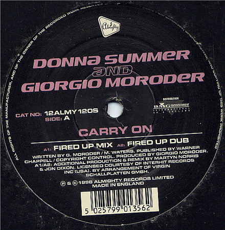 Donna Summer And Giorgio Moroder : Carry On (12")