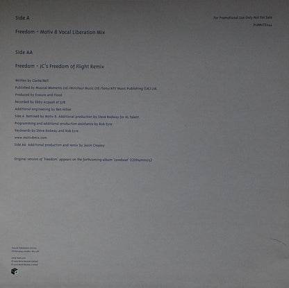 Erasure : Freedom (Promo 1: Motiv 8 And JC Mixes) (12", Single, Promo, 1)