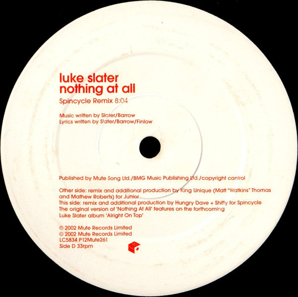 Luke Slater : Nothing At All (2x12", Promo)