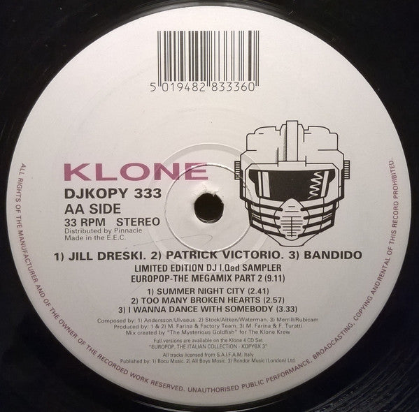 The Klone Krew : Limited Edition DJ I.Qed Sampler. Europop - The Megamix Part 1 & 2 (12", Ltd, Mixed, Smplr)