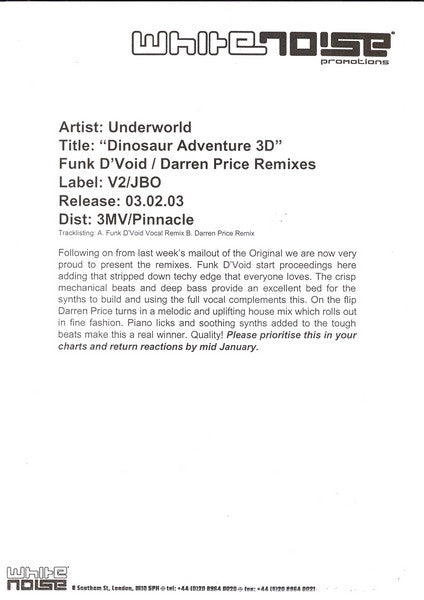 Underworld : Dinosaur Adventure 3D (12", Single, Promo)