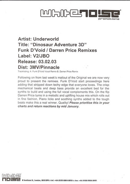 Underworld : Dinosaur Adventure 3D (12", Single, Promo)