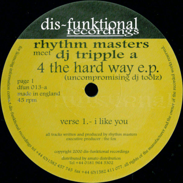 Rhythm Masters Meet DJ Tripple A : 4 The Hard Way E.P. (Uncompromising DJ Toolz) (2x12", EP)