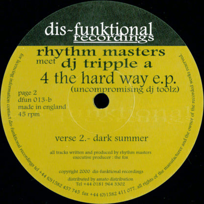 Rhythm Masters Meet DJ Tripple A : 4 The Hard Way E.P. (Uncompromising DJ Toolz) (2x12", EP)