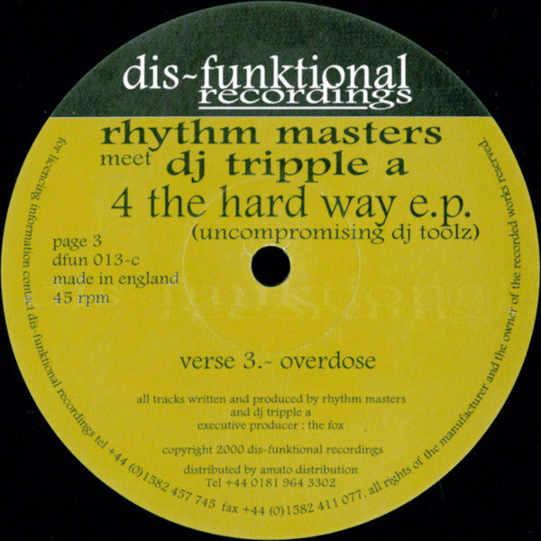 Rhythm Masters Meet DJ Tripple A : 4 The Hard Way E.P. (Uncompromising DJ Toolz) (2x12", EP)