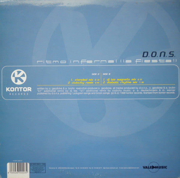 D.O.N.S. : Ritmo Infernal (La Fiesta) (12")