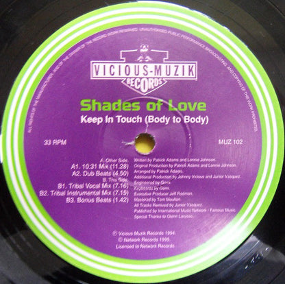 Shades Of Love : Keep In Touch (Body To Body) (12")
