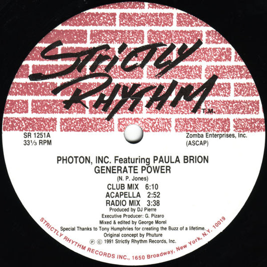 Photon, Inc.* Featuring Paula Brion : Generate Power (12")