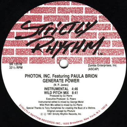 Photon, Inc.* Featuring Paula Brion : Generate Power (12")