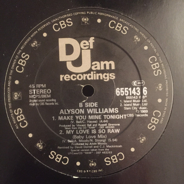 Alyson Williams : I Need Your Lovin' (12", Single, Gen)
