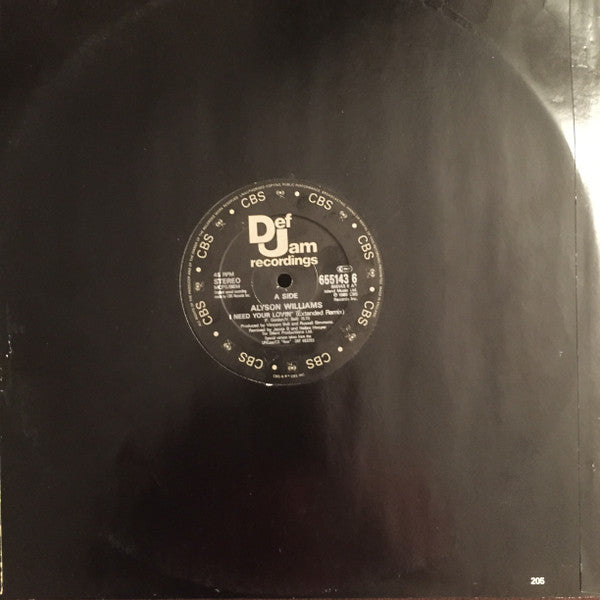 Alyson Williams : I Need Your Lovin' (12", Single, Gen)