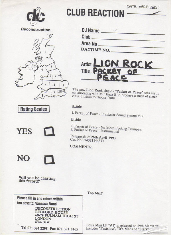 Lionrock : Packet Of Peace (12", Promo)