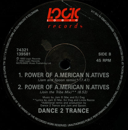 Dance 2 Trance : P.ower Of A.merican N.atives (12", Single)