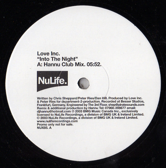 Love Inc : Into The Night (12", Promo)