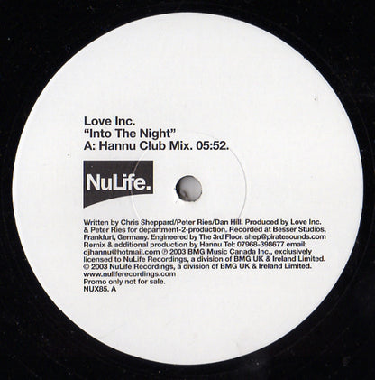 Love Inc : Into The Night (12", Promo)