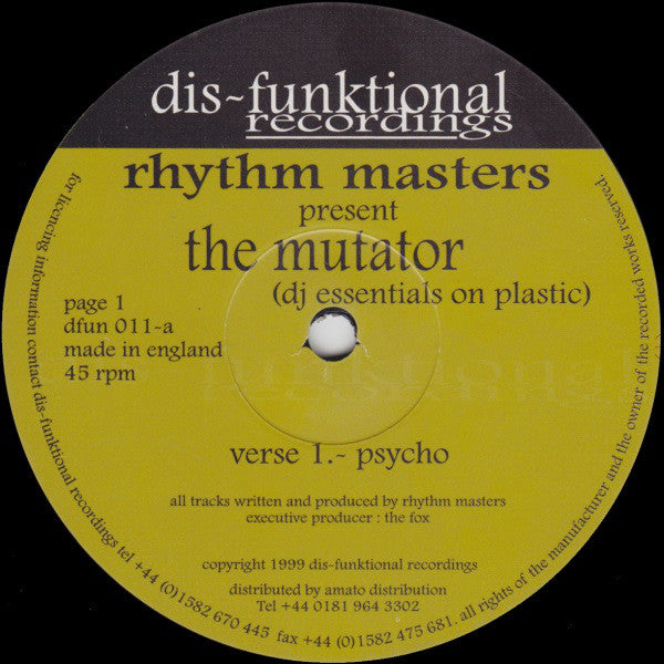 Rhythm Masters Present The Mutator : The Mutator E.P. (DJ Essentials On Plastic) (12", EP)