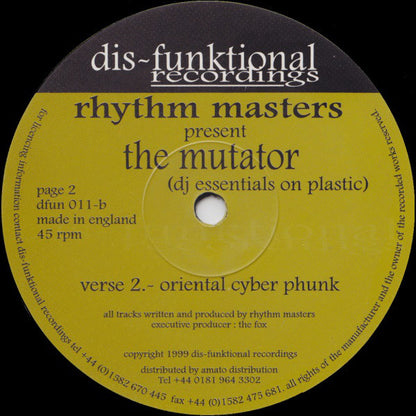 Rhythm Masters Present The Mutator : The Mutator E.P. (DJ Essentials On Plastic) (12", EP)