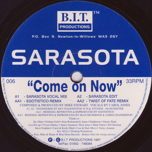 Sarasota : Come On Now (Remixes) (12")