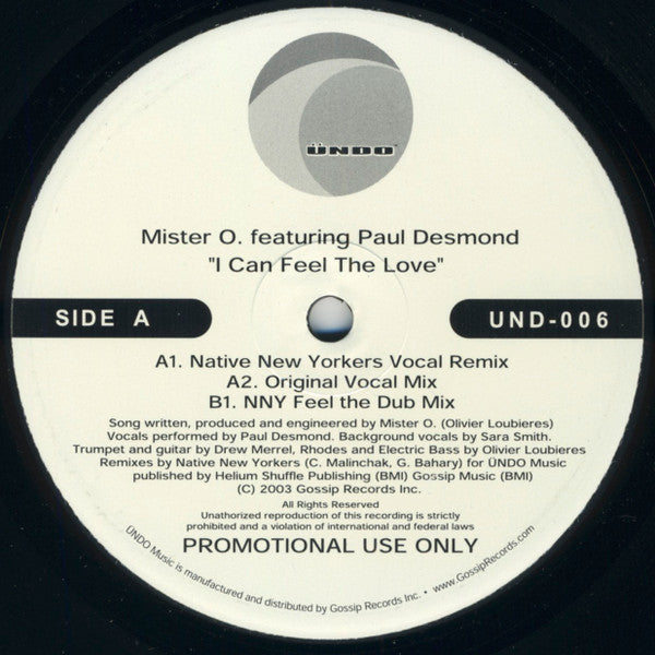 Mister O : I Can Feel The Love (12", Promo)